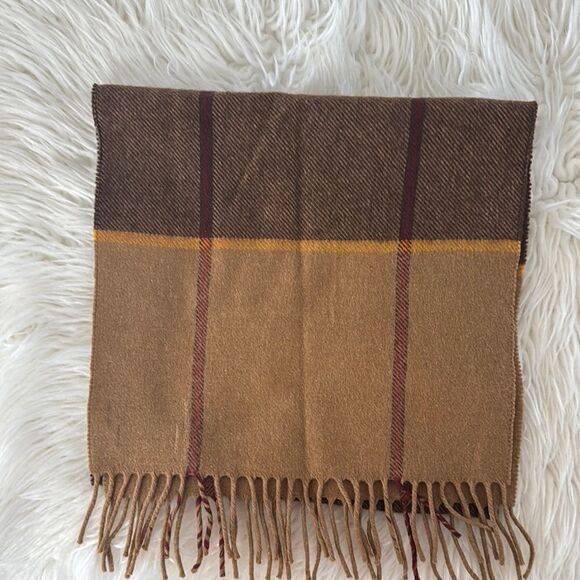 Marshall Field & Company 100% Cashmere Brown and Tan Plaid Scarf - Picture 1 of 7